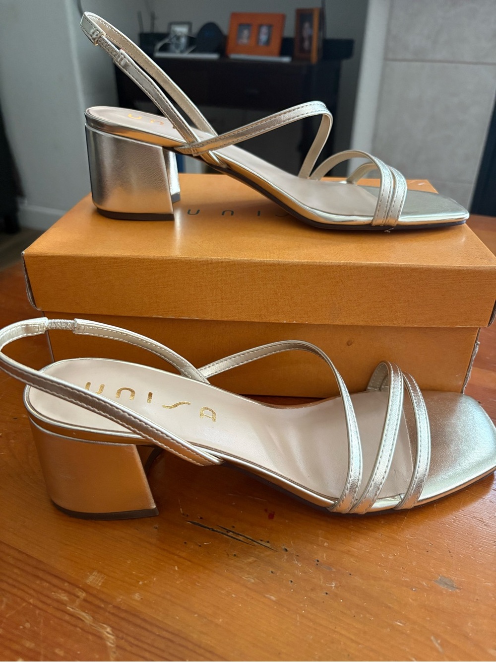 Metallic gold Slingback Block Heel Sandals - Women's